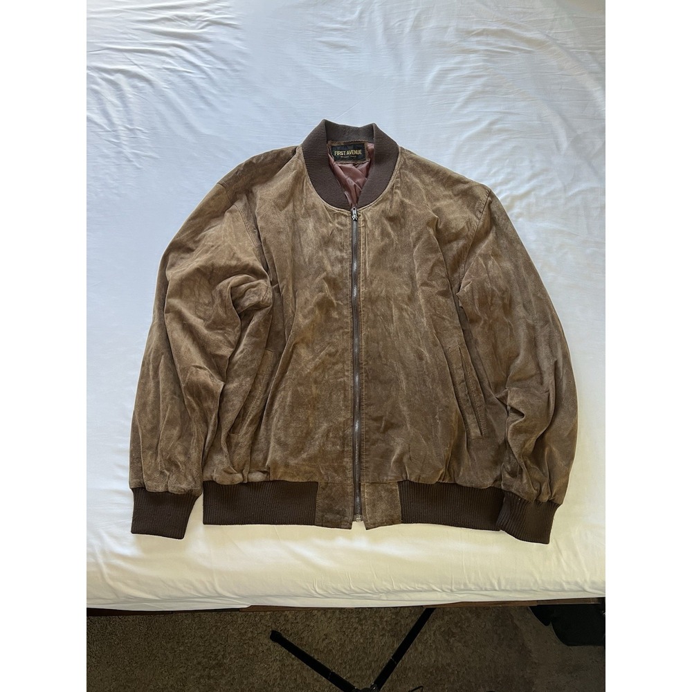 Vintage First Avenue Paris Club Brown Suede Bomber Jacket Mens Size L 80s